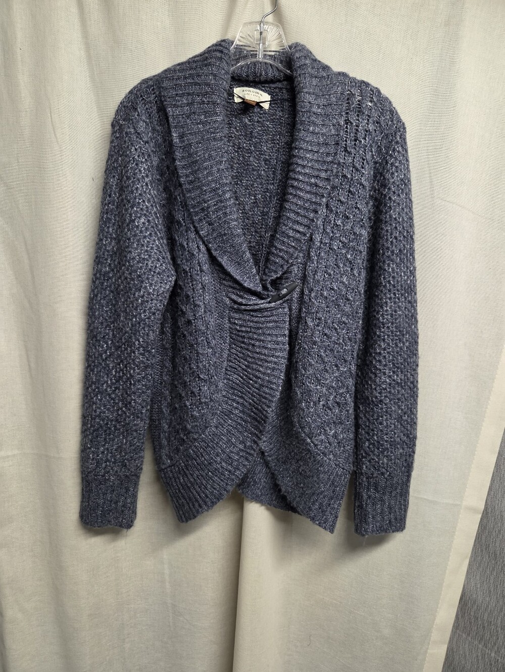 Sonoma Heather Slate Shawl-Collar Knit Cardigan